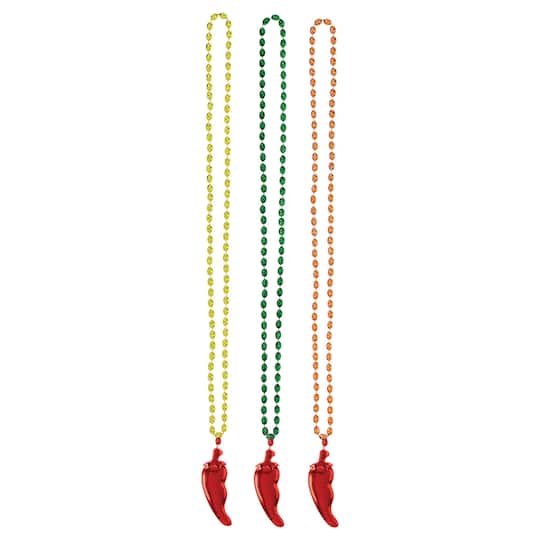 Cinco de Mayo Chili Pepper Pendant Bead Necklace, 18ct.